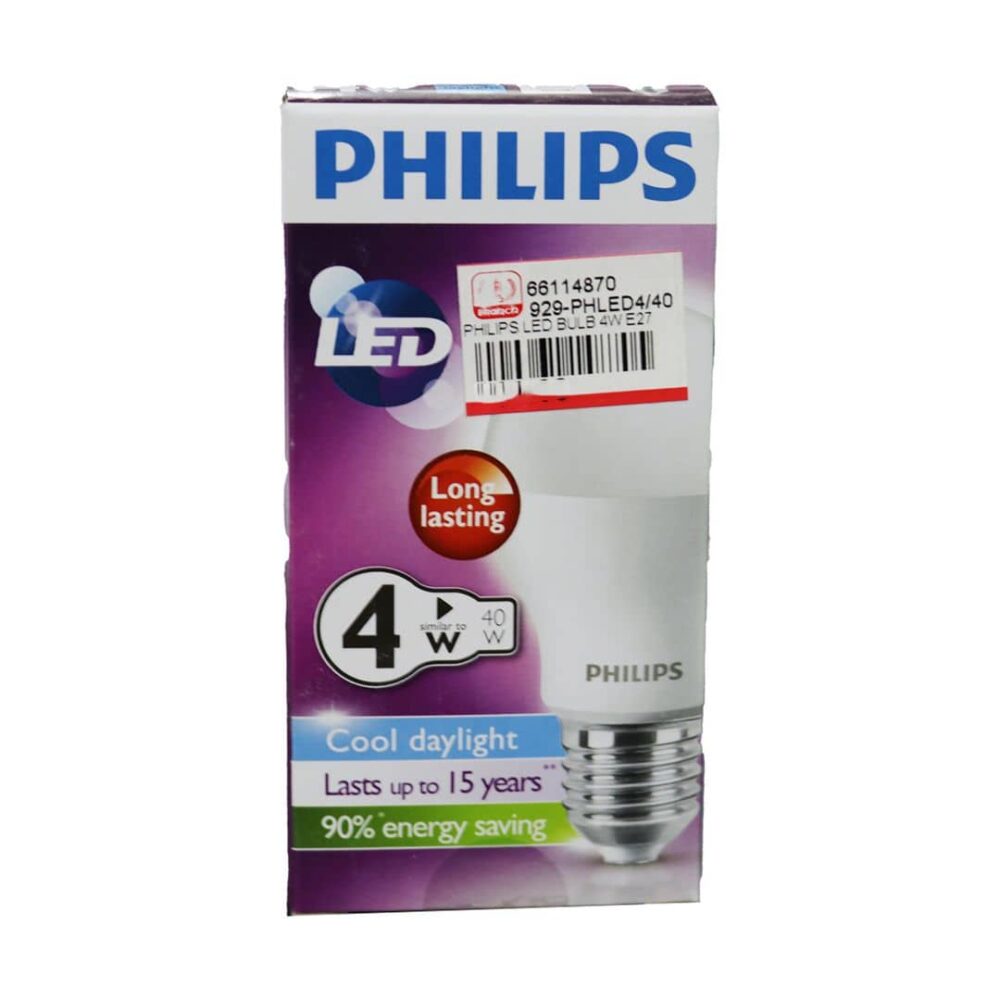 Philips 4W, E27, 220-240V 350 lumen, LEDbulb, Cool Daylight, Round shaped