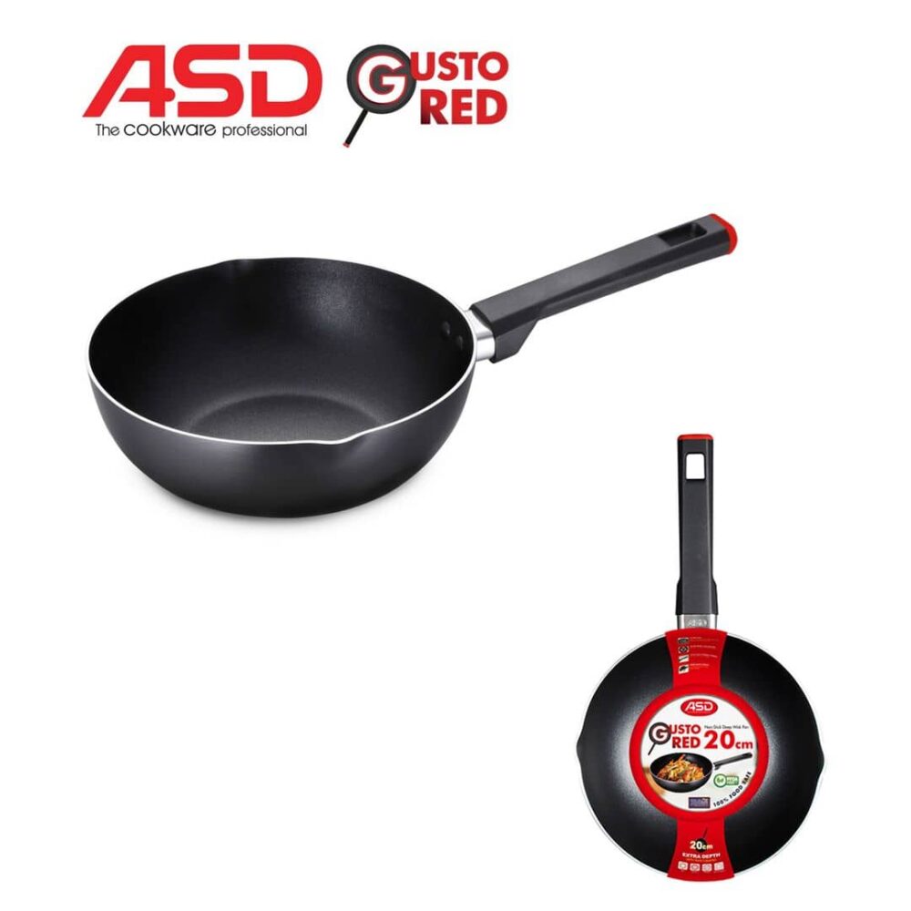 ASD Gusto Red Non-Stick Deep Wok Pan 20cm
