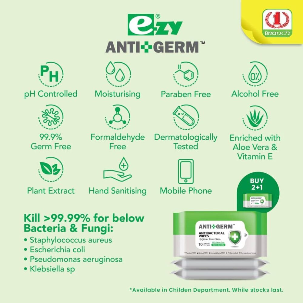 Ezy Wipes Anti Germ Antibacterial Wipes 3*10s