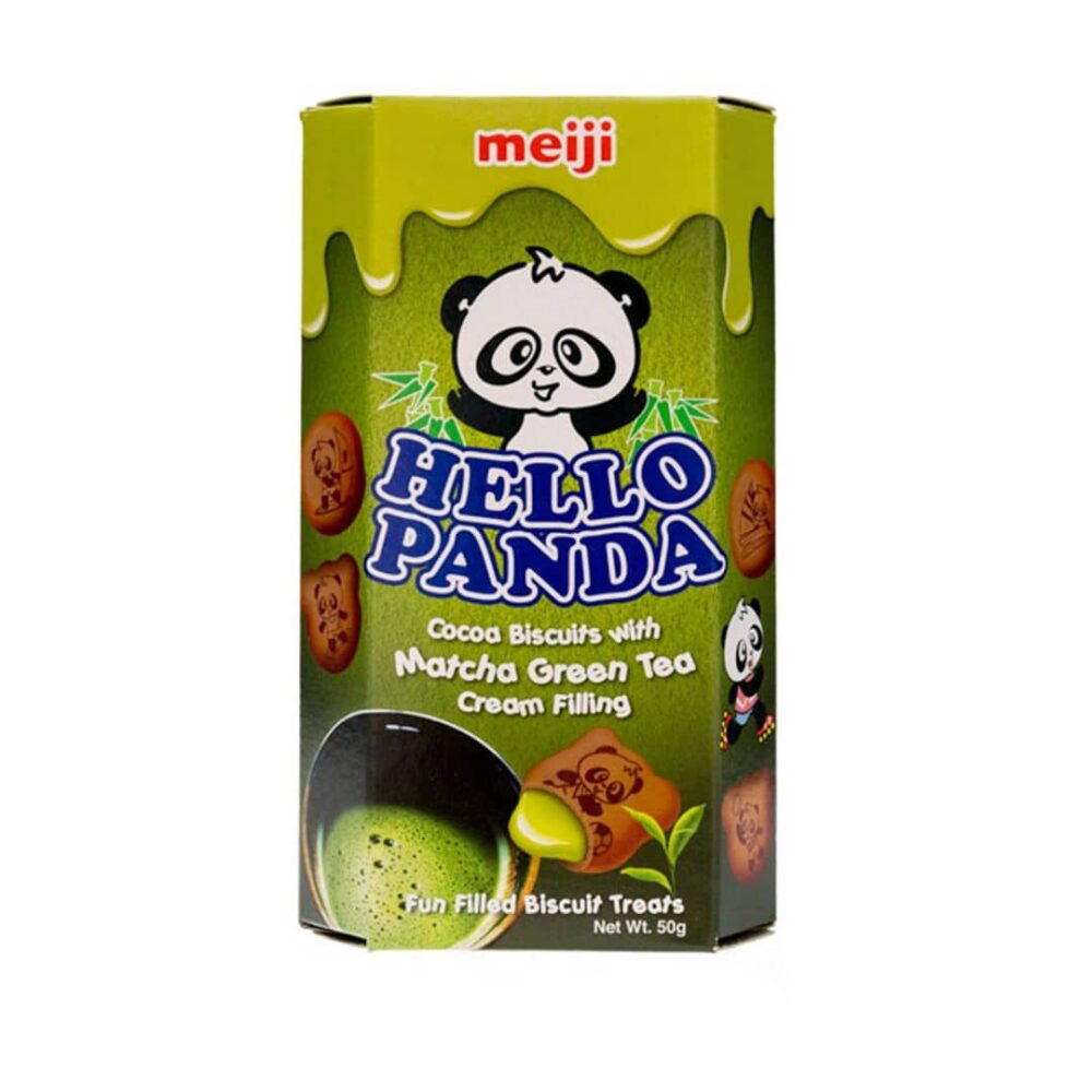 Meiji Hello Panda Cocoa Biscuits with Matcha Green Tea filling 50g