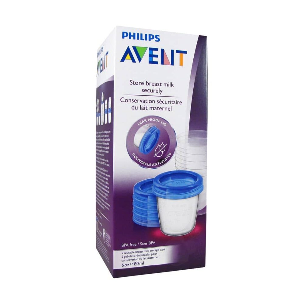 Philips Avent 5 reusable breast milk storage cups 180ml
