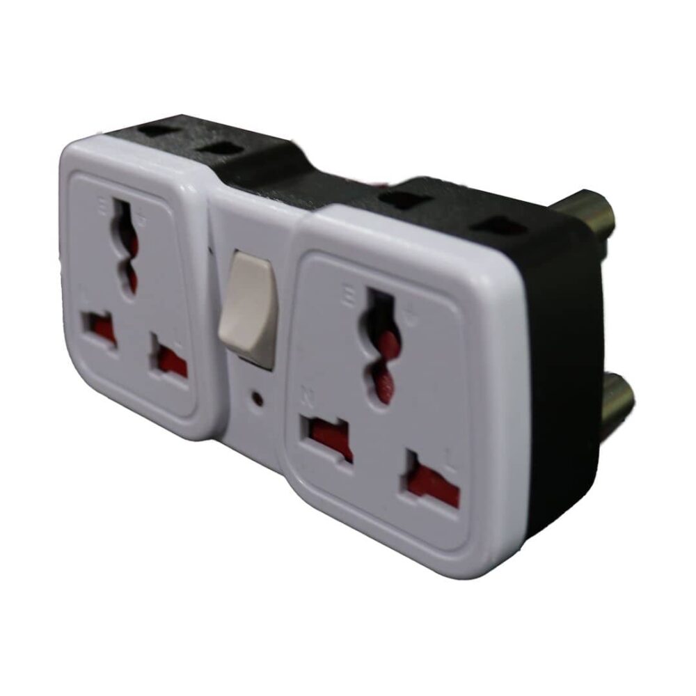 Type D, M (3 pin) to Type A, C, G 4-way Adaptor with Switch