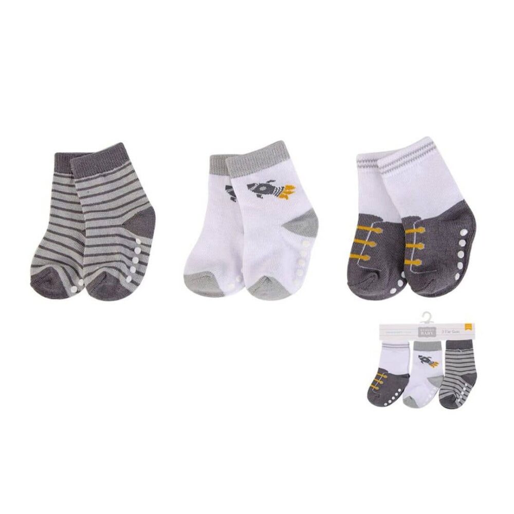 Hudson 00431 Grey Baby Socks with Non-Skid 3pcs (0-9M/9-18M/18-36M)