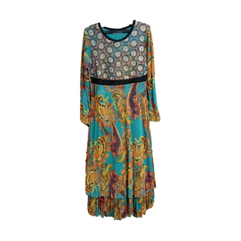 Green Paisley Maxi Dress With Lace (Size M)