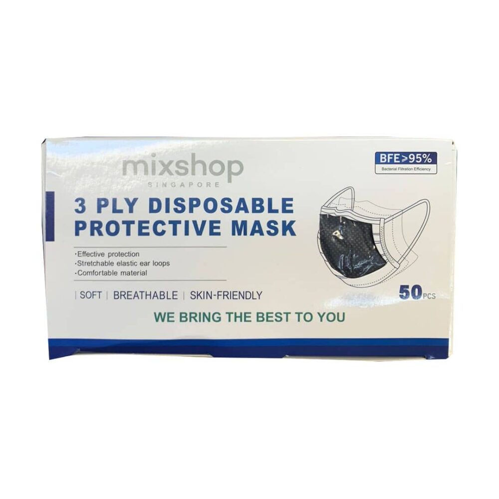 Mixshop 3 Ply Disposable Protective Mask Black 50 pcs