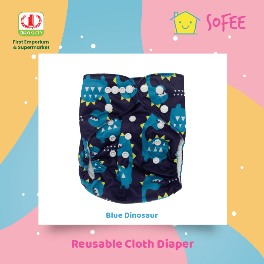 Sofee Reusable Cloth Diaper - Blue Dinosaur