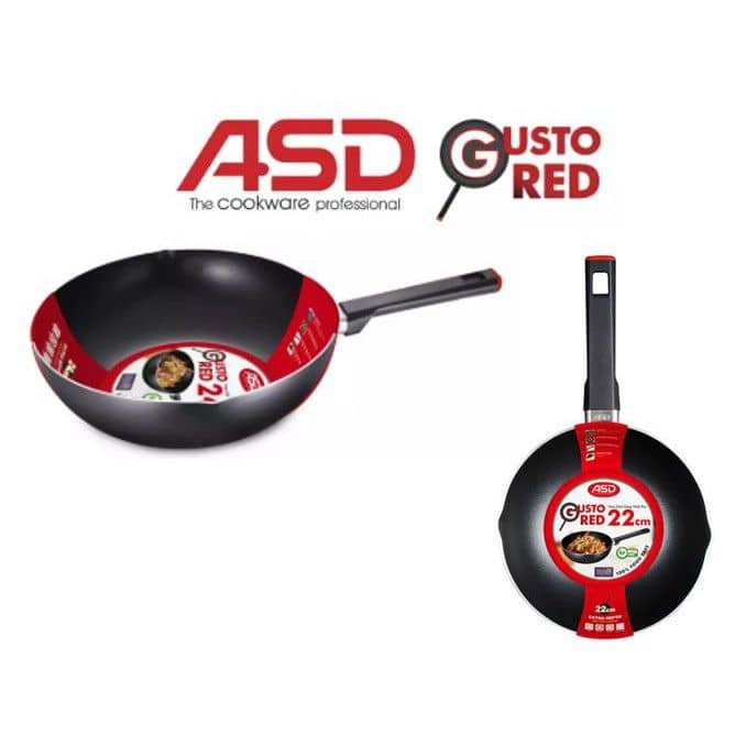 ASD Gusto Red Non-Stick Deep Wok Pan 22cm