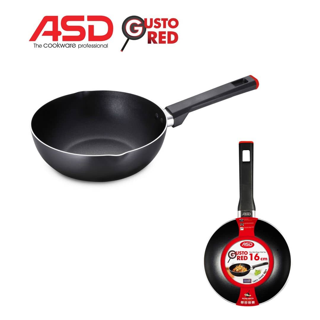 ASD Gusto Red Non-Stick Deep Wok Pan 16cm
