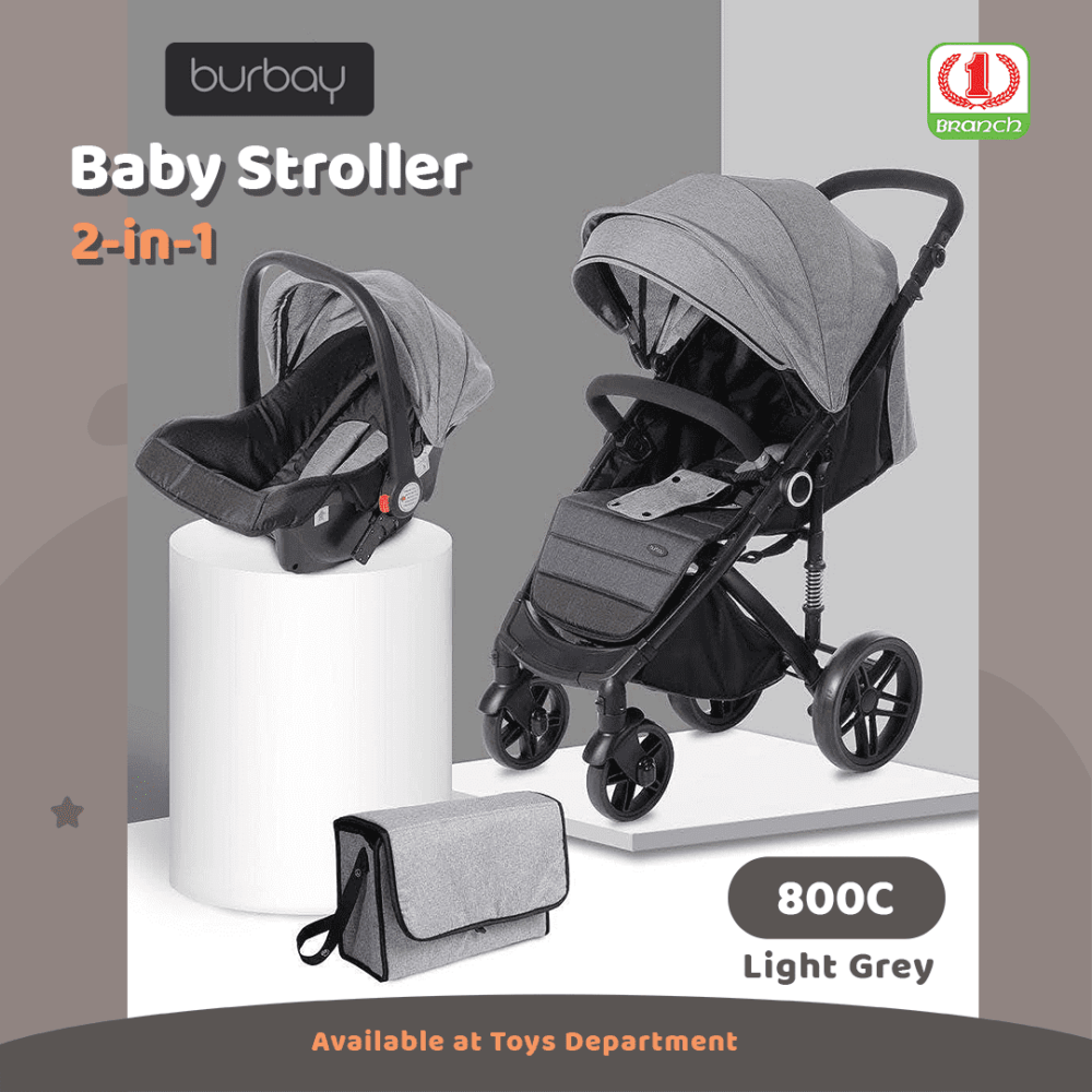 Burbay 2-in-1 Baby Stroller 800C (Light Grey)
