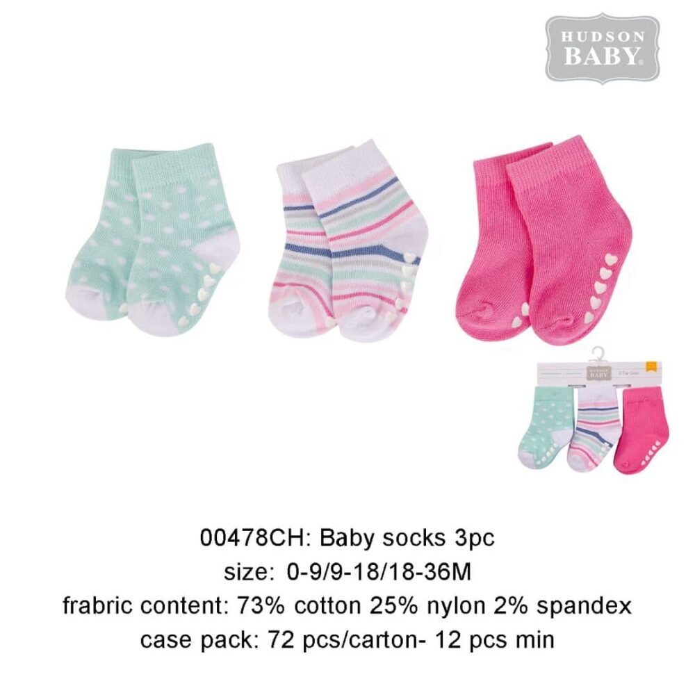 Hudson 00478 Baby 3 Pair Socks Colourful (0-9/9-18/18-36 months)