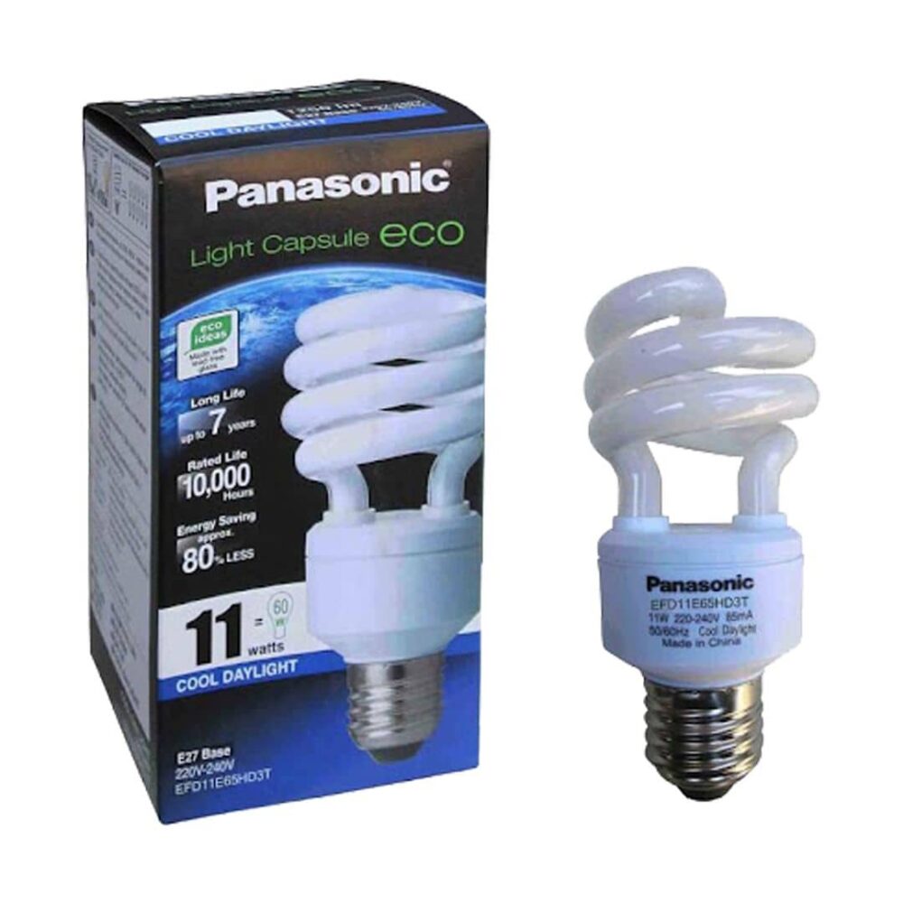 Panasonic Light Capsule Eco E27 Base 11W 220V-240V Cool Daylight EFD11E65HD3T spiral light bulb