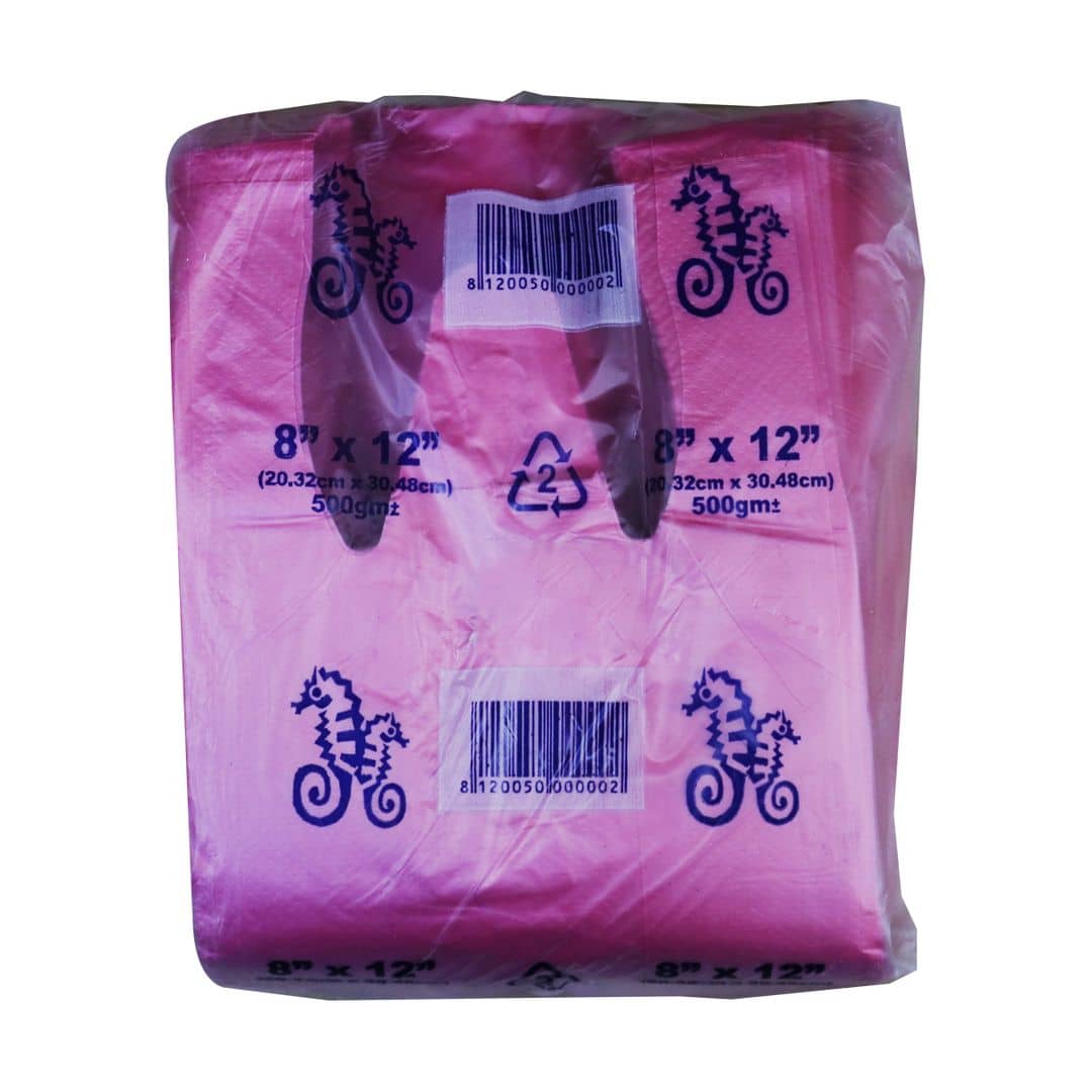 Seahorses Pink Plastic Bags 8in x 12in