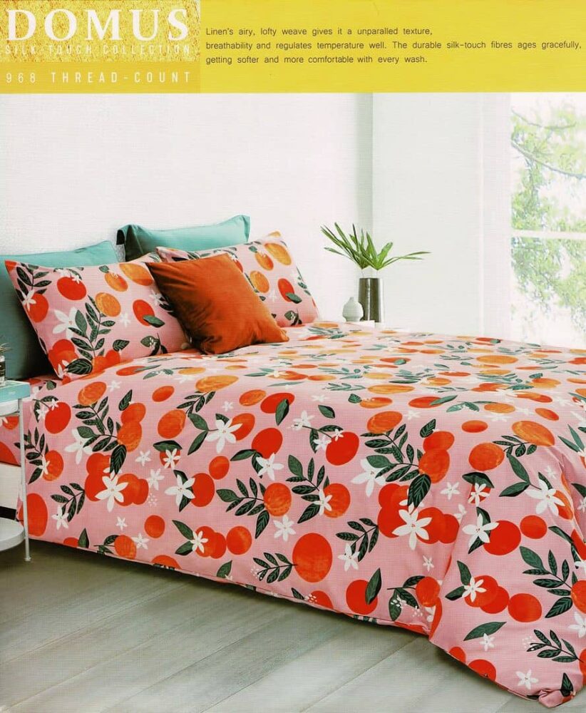 Domus Single Bed Set 859 Pink with Orange Fruit Pattern