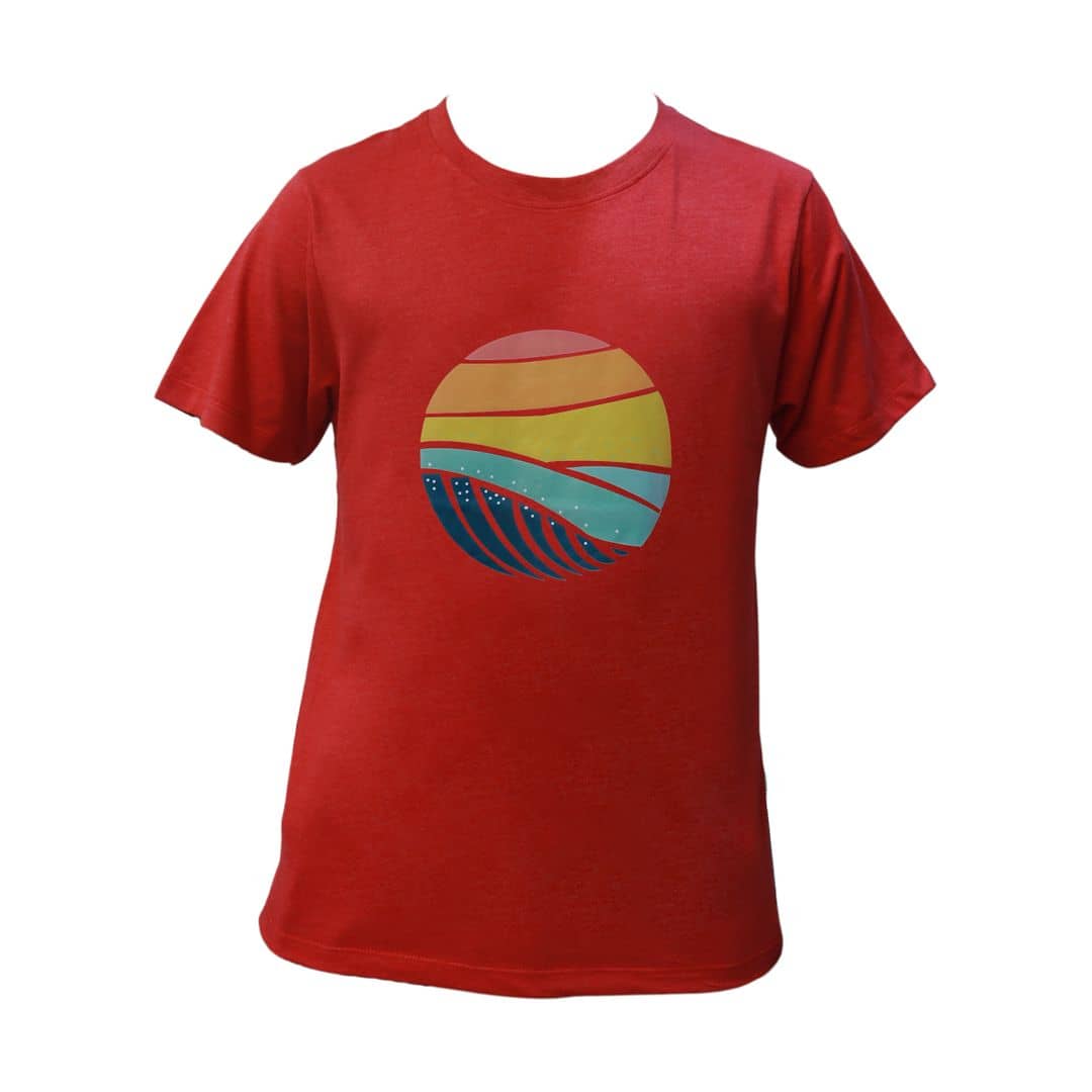 Ocean Drawing in CIrcle Red Heritage Casual T-Shirt