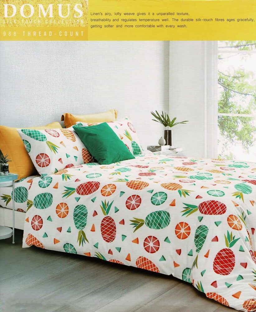 Domus Single Bed Set 858 White and Pineapple Pattern