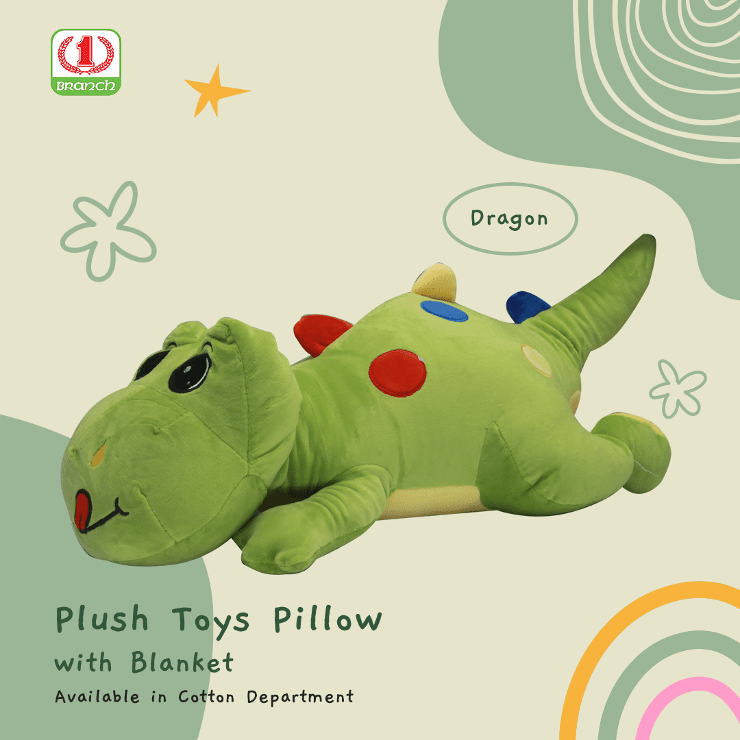ASTD Kids Plush Toys Pillow & Blanket (Green Dragon)