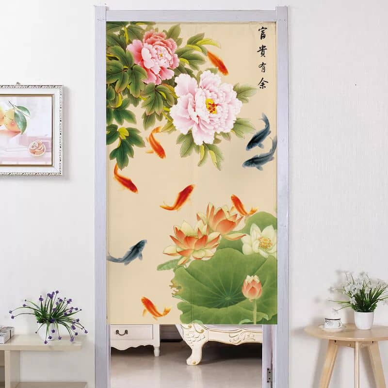 Chinese Door Curtain - Koi Carp Lotus