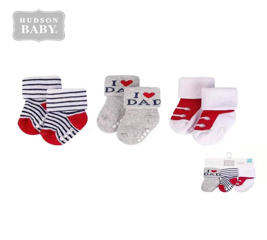 Hudson Baby 00699CH Baby Terry Socks with Non-Skid 3pcs (0-6M)