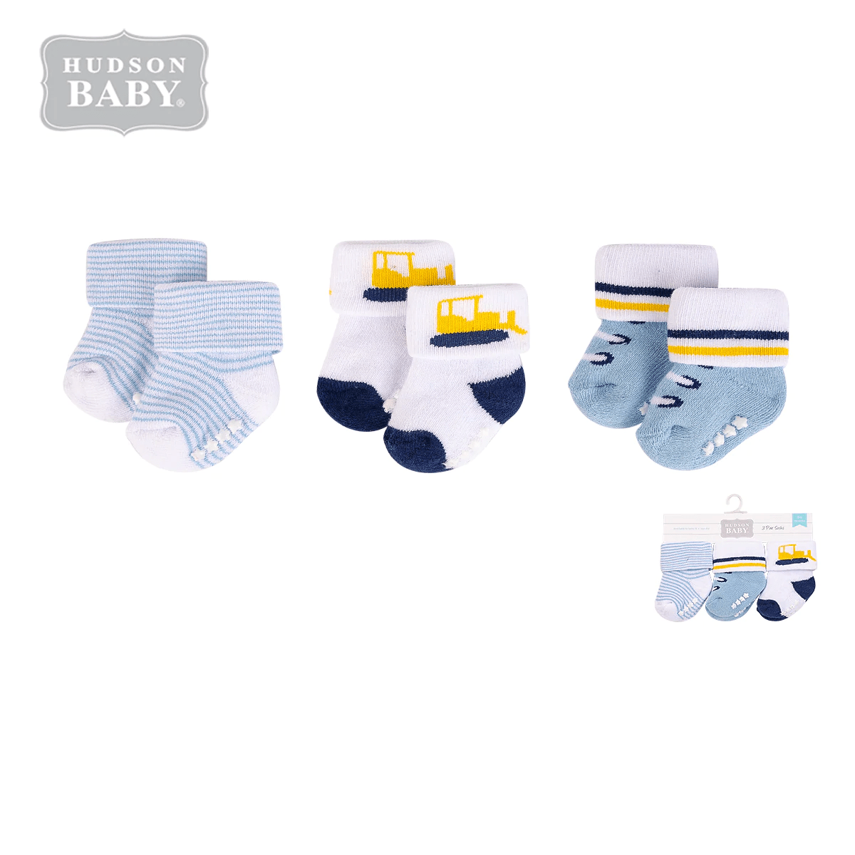 Hudson Baby 00713CH Baby Terry Socks with Non-Skid 3pcs (0-6M)