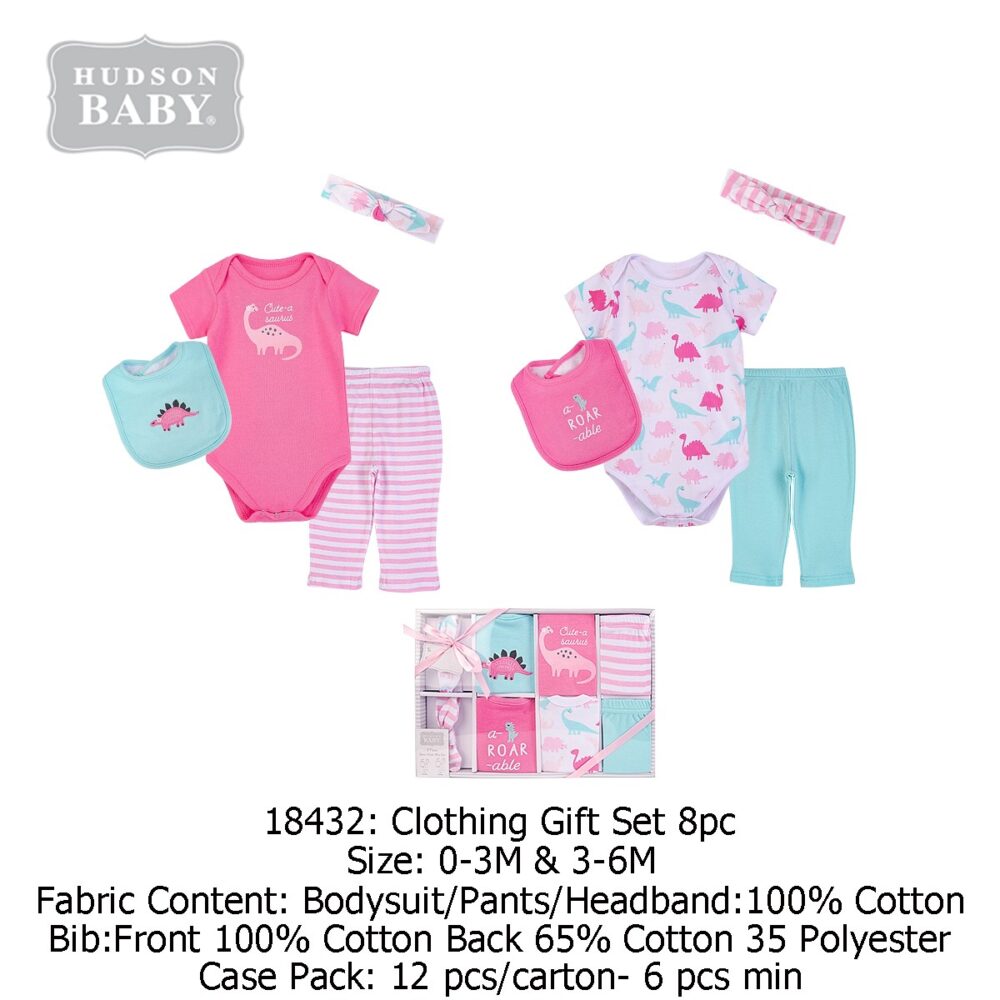 Hudson Baby 18432 Clothing Gift Set 8pcs (0-3M & 3-6M)