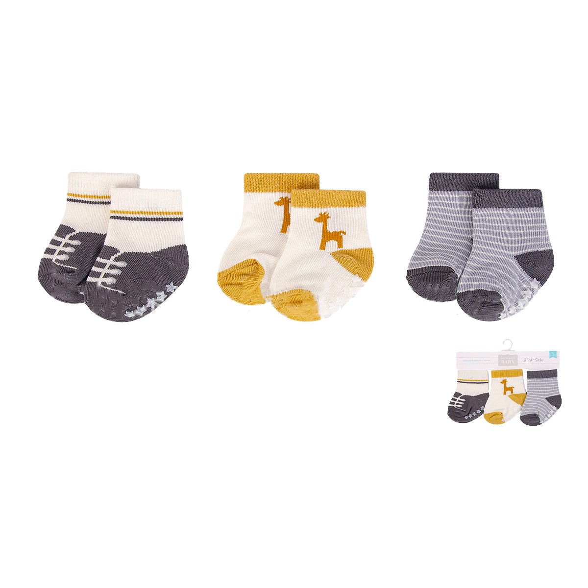 Hudson 00773 Baby Socks with Non-Skid 3pcs (0-9M/9-18M/18-36M)