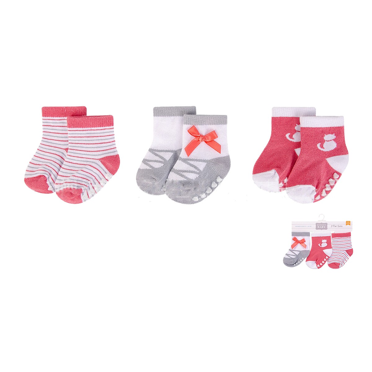Hudson 00800 Baby Socks with Non-Skid 3pcs (0-9M/9-18M/18-36M)
